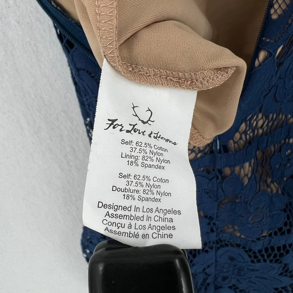 FOR LOVE & LEMONS Gianna Lace Midi Dress Womens XS Blue Bodysuit Bodycon - Picture 8 of 12